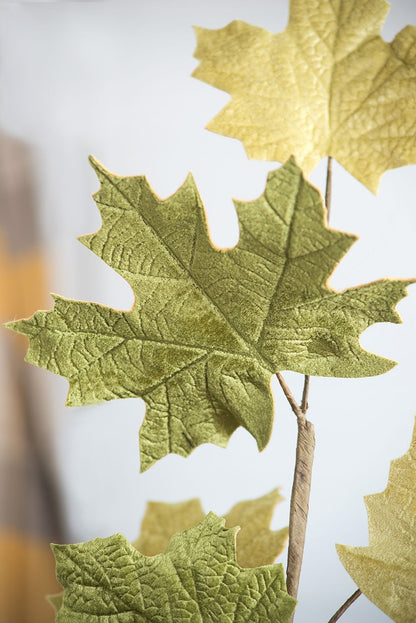 Velvet Maple Leaf Spray, Botanicals Decor For Harvest Festival Fall Festival & Thanksgiving Table Decorations (Set of 6) - Green