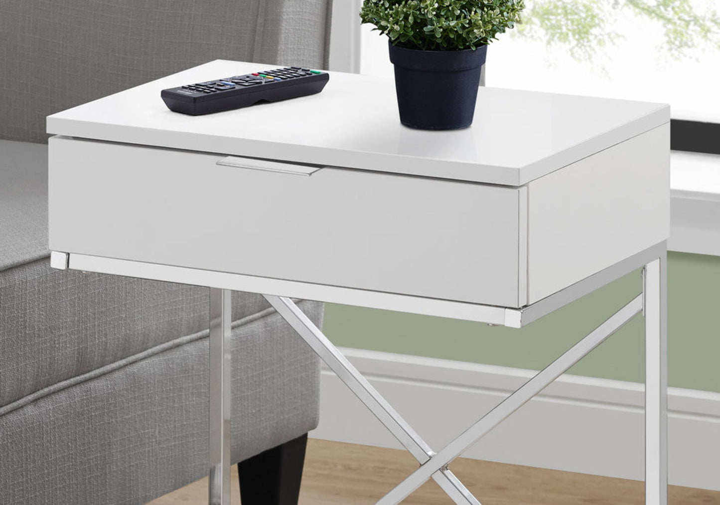 Accent Side Table, Storage Drawer, Contemporary And Modern - White
