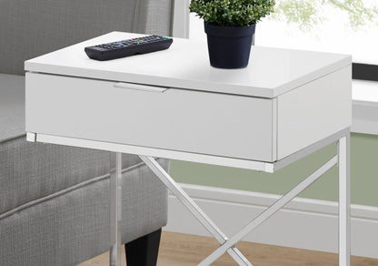 Accent Side Table, Storage Drawer, Contemporary And Modern - White