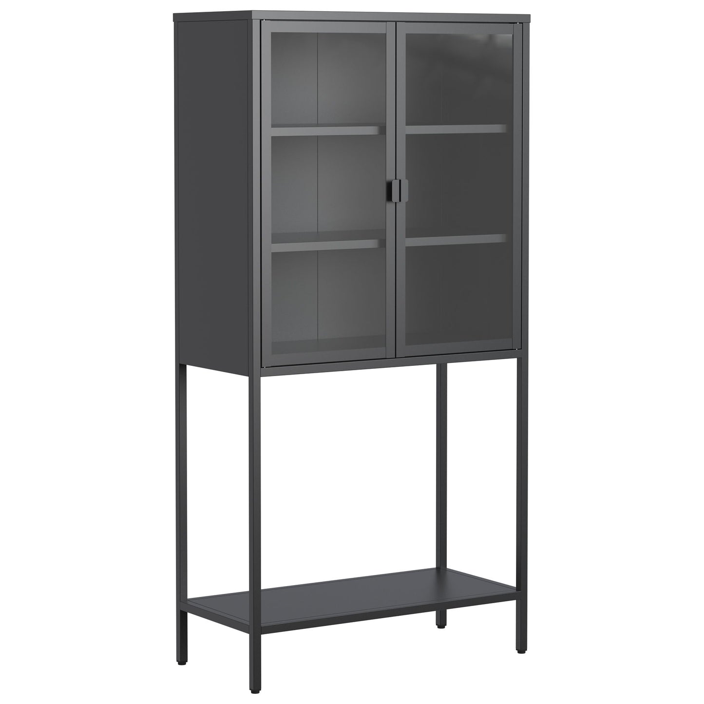 Heavy Duty Metal Storage Cabinet, Sideboards & Buffet, Display Storage Cabinet With Glass Doors And 2 Adjustable Shelves, Tall Bookcase Modern Bookshelf Cabinet For Home Office, Living Room - Black