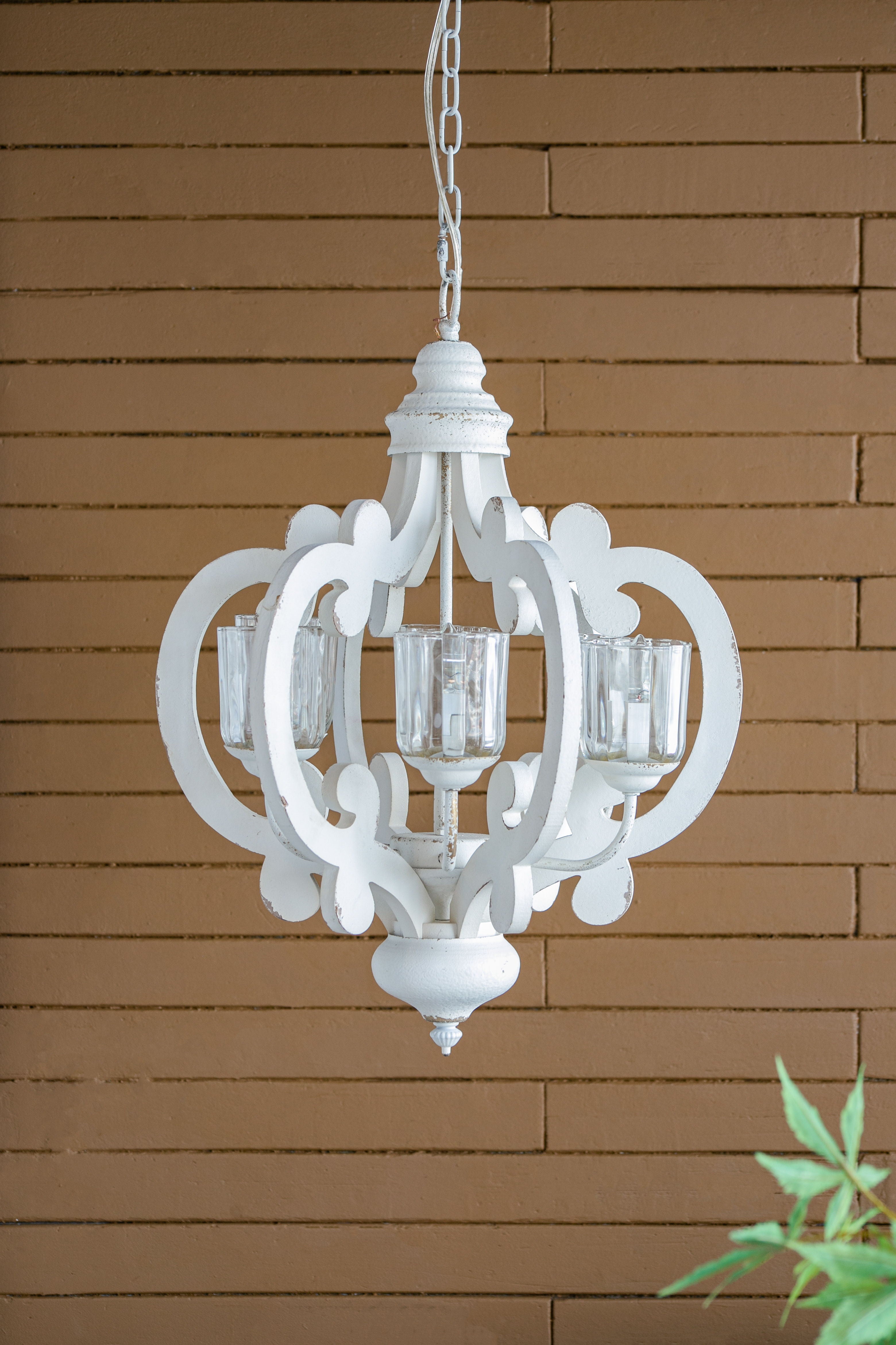 Farmhouse Chandelier, 6 Light Wood Chandelier Pendant Light Fixture With Adjustable Chain For Dining Room Living Room Entryway, Bulb Not Included - Cream