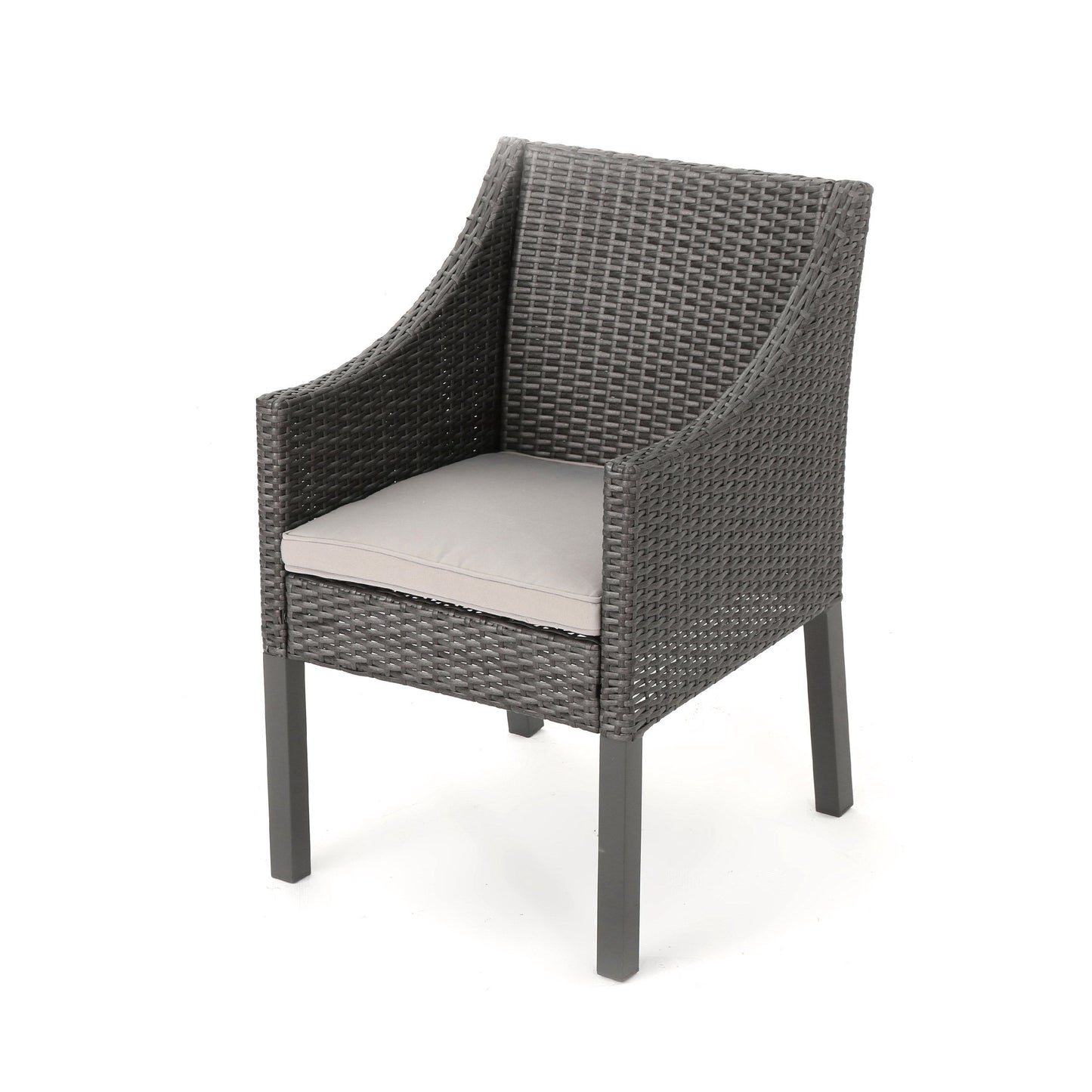 Outdoor Rattan Dining Chair With Straight Legs And Sloped Arms (Set of 2) - Gray / Silver
