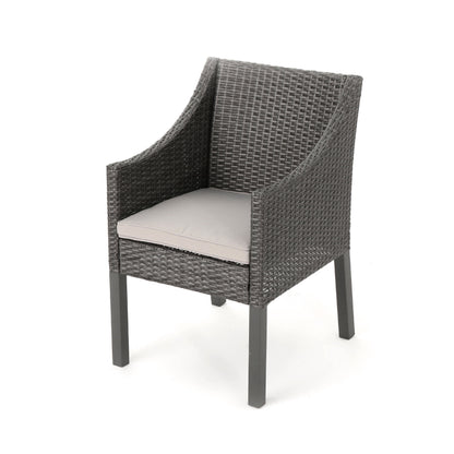 Outdoor Rattan Dining Chair With Straight Legs And Sloped Arms (Set of 2) - Gray / Silver