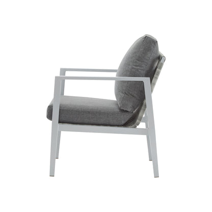 Aluminum Lounge Chair With Sleek Rope Accents, Comfortable Cushions, For Modern Indoor Outdoor Spaces - Gray / Silver / White