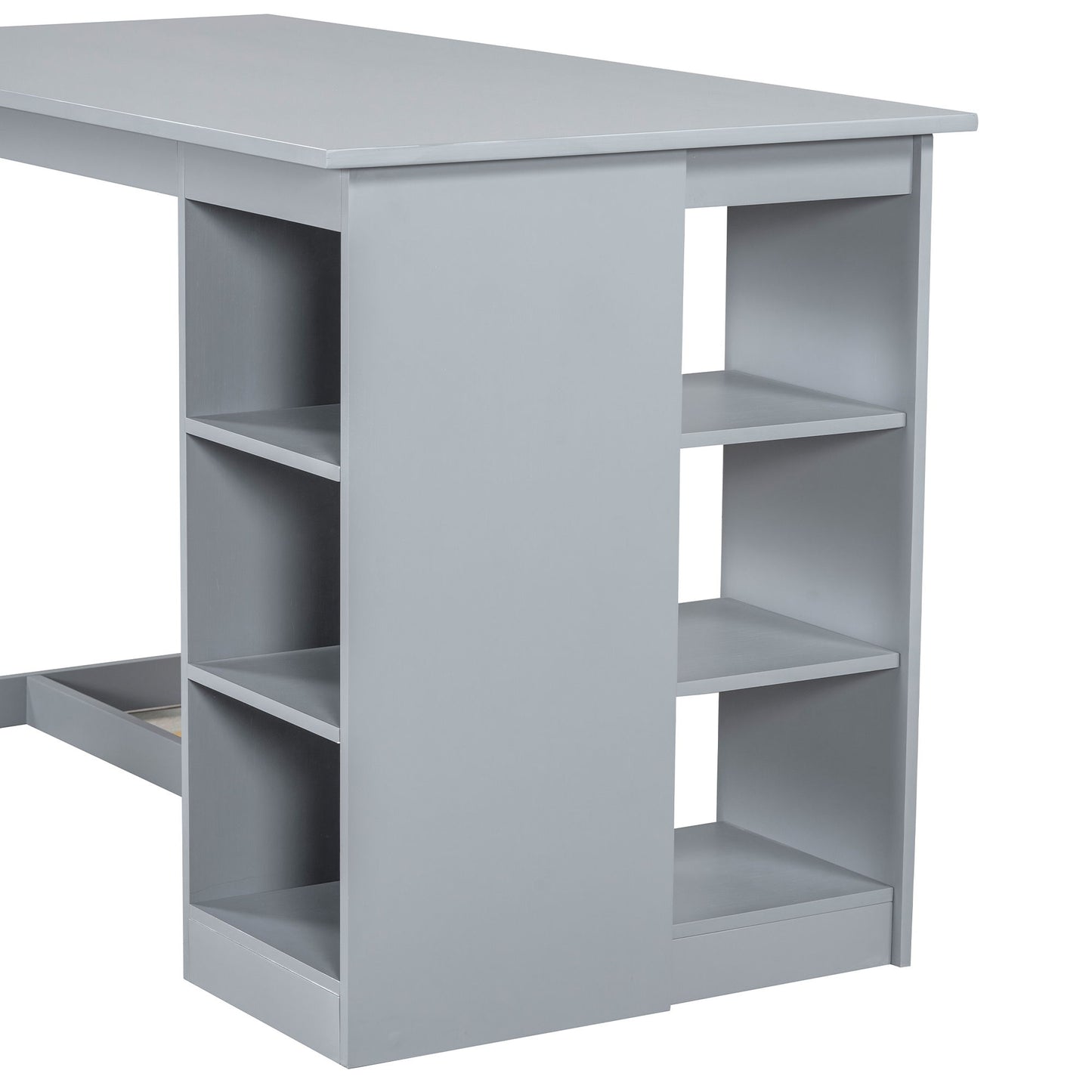 Solid Wood Farmhouse Counter Height Dining Table Set With 3 Tier Storage Shelves, Upholstered Dining Chairs For 4, 5 Piece - Gray