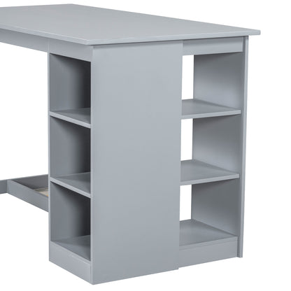 Solid Wood Farmhouse Counter Height Dining Table Set With 3 Tier Storage Shelves, Upholstered Dining Chairs For 4, 5 Piece - Gray