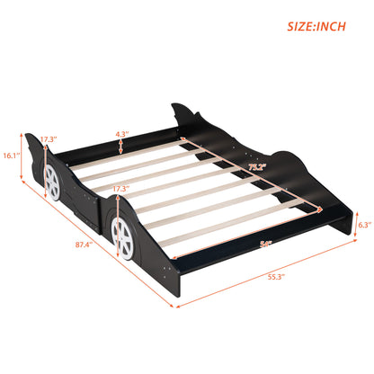 Full Size Race Car Shaped Platform Bed & Wheels - Black