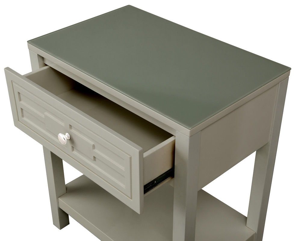 Dylan - Wooden End Side Table Nightstand With Glass Top And Drawer - Taupe