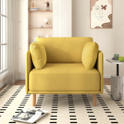 Modern Upholstered Accent Chair With Soft Cushions, Sleek Armrest Design - Yellow