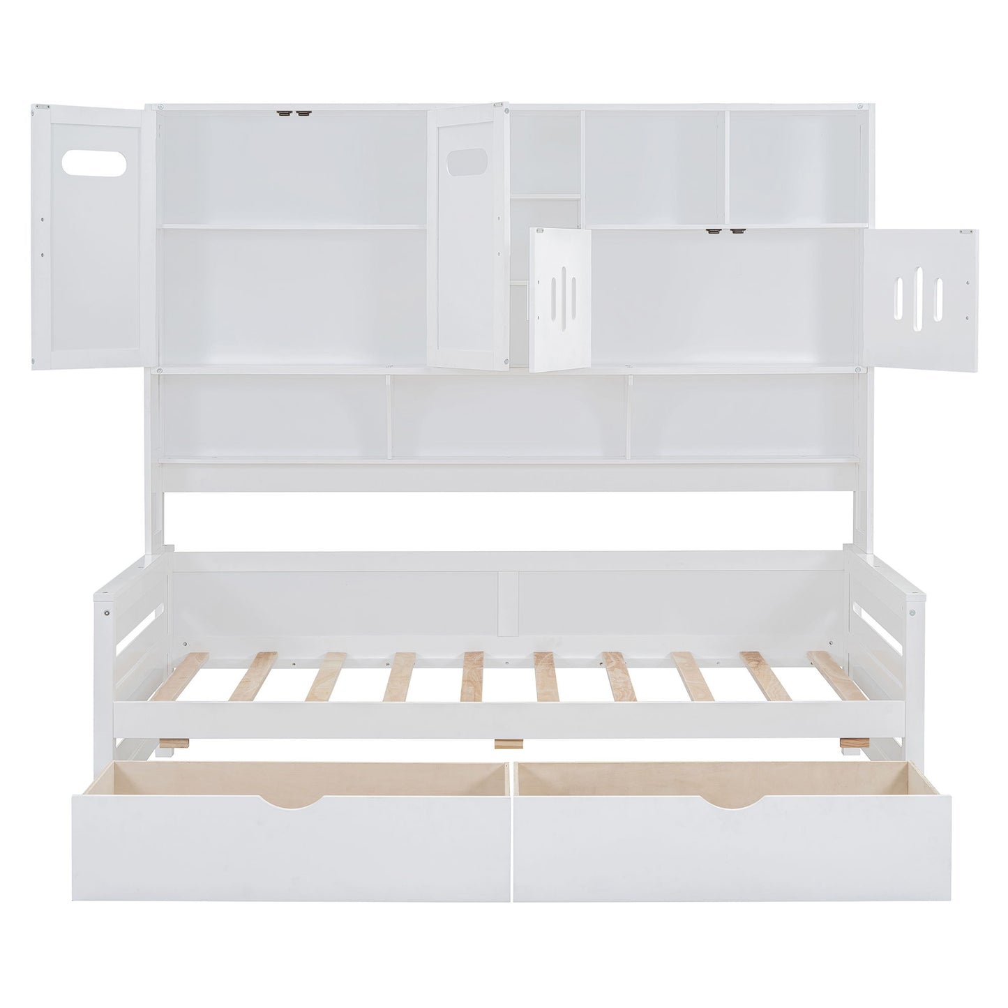 Twin Size Daybed With 2 Drawers And All In One Cabinet And Shelf - White