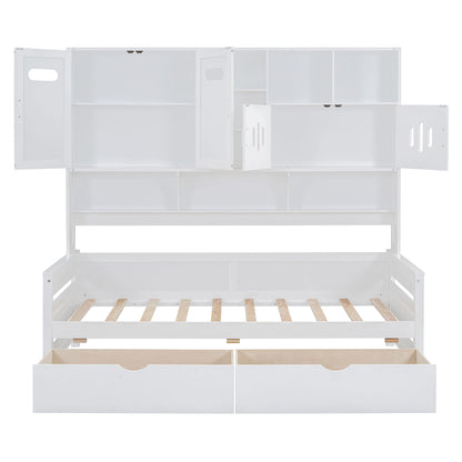Twin Size Daybed With 2 Drawers And All In One Cabinet And Shelf - White