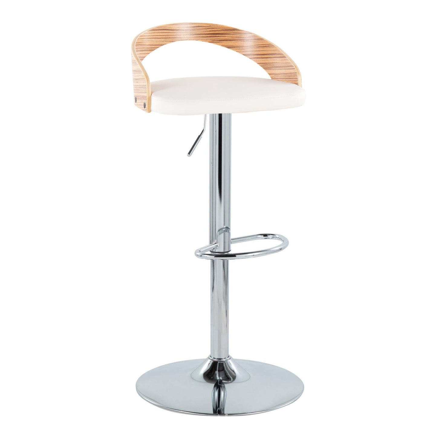 Grotto - Mid-Century Modern Adjustable Height Barstool With Swivel With Oval Footrest (Set of 2) - Chrome / Zebra / White