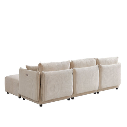 Multi Module Combination Style Sofa For Living Room And Other Lounge Spaces, Modern Minimalist Corduroy Combination Sofa With 2 Comfort Cushions With USB & C Charging Ports, 2 Sets - Beige