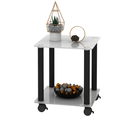Side Table, 2 Tier Space End Table, Modern Night Stand, Sofa Table, Side Table With Storage Shelve - White / Black