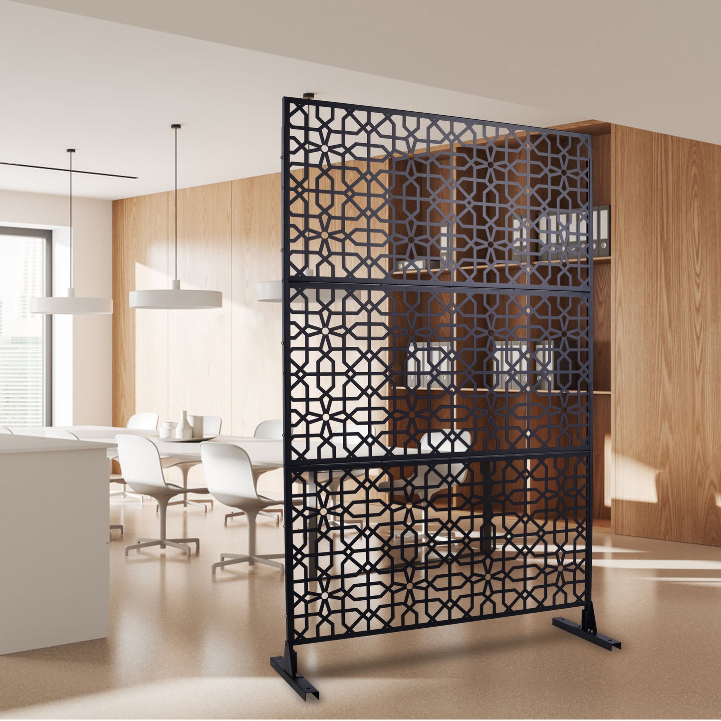 Outdoor & Indoor Privacy Screen Metal Privacy Screen Freestanding Decorative Privacy Screen Steel - Black