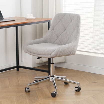 Modern Teddy Fleece Fabric Dining Chair With Chrome Legs, Soft And Comfortable - Gray