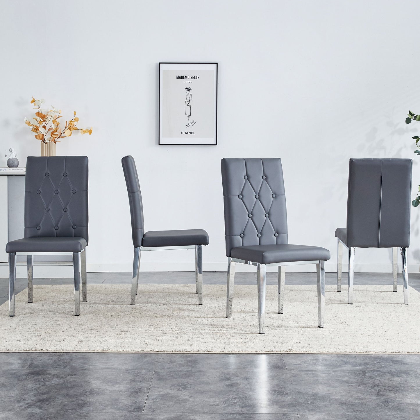 Armless Dining Chairs, Grid And Buckle Design Of The Back (Set of 4) - Gray