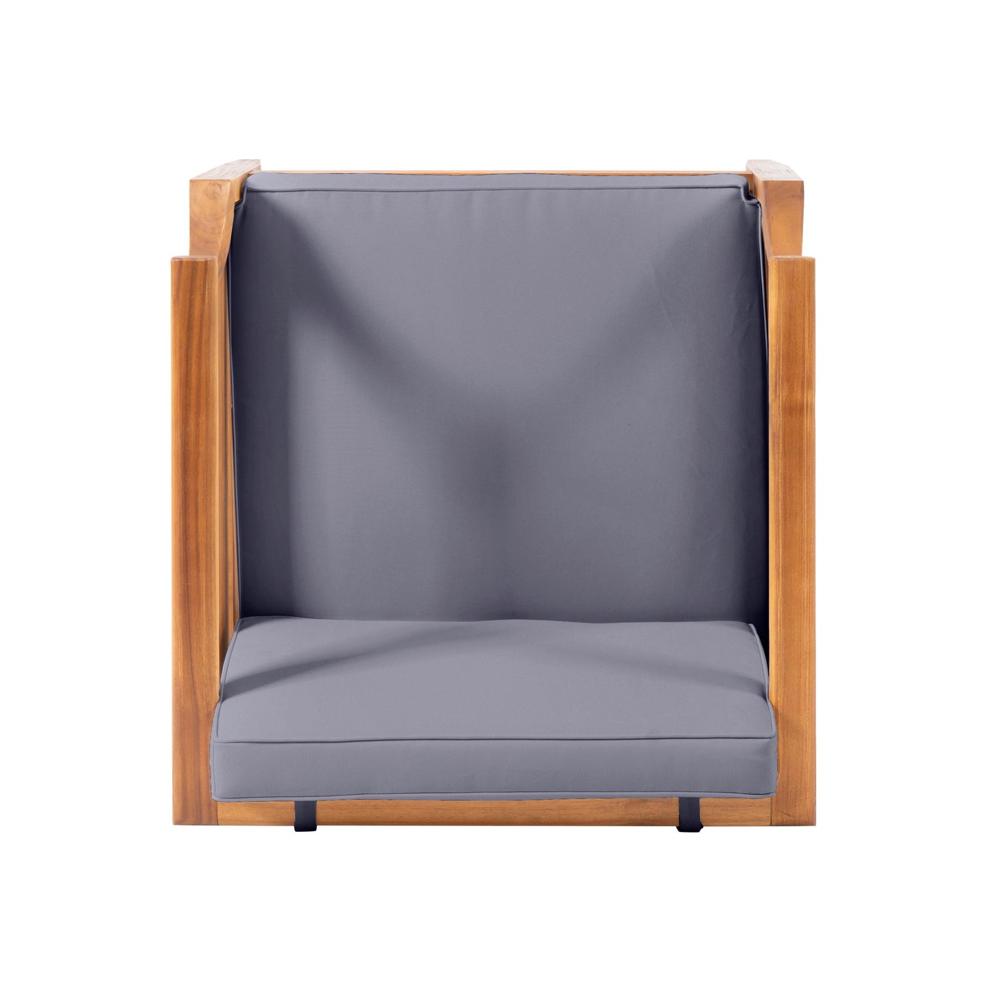 Outdoor Club Chair With Recessed Arms And Cushions - Dark Gray / Teak