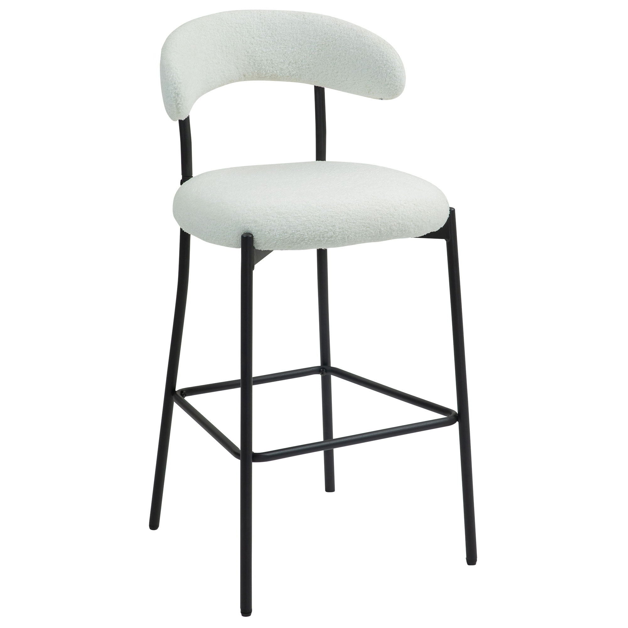 Counter Height Bar Stools Teddy Fabric Cover Kitchen Island Counter Bar Stool With Black Powder Coating Base And Footrest - Snow