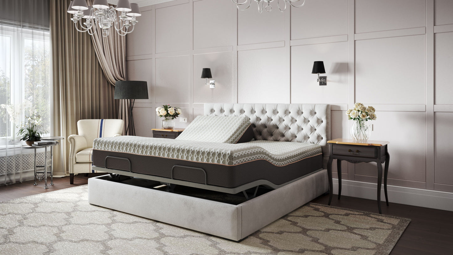 Copper Lux Hybrid - 14" Split Top Queen Mattress With Copper Infused Contouring Memory Comfort Layer And Supportive Coil System - Black / Gray