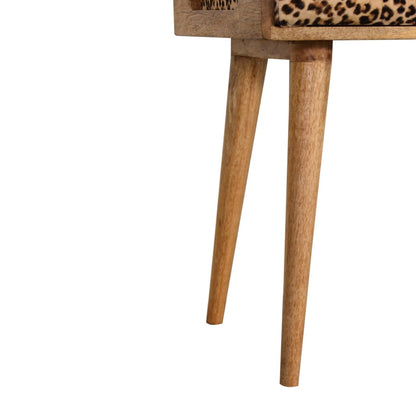 Leopard Velvet Tray Style Footstool - Brown Oak