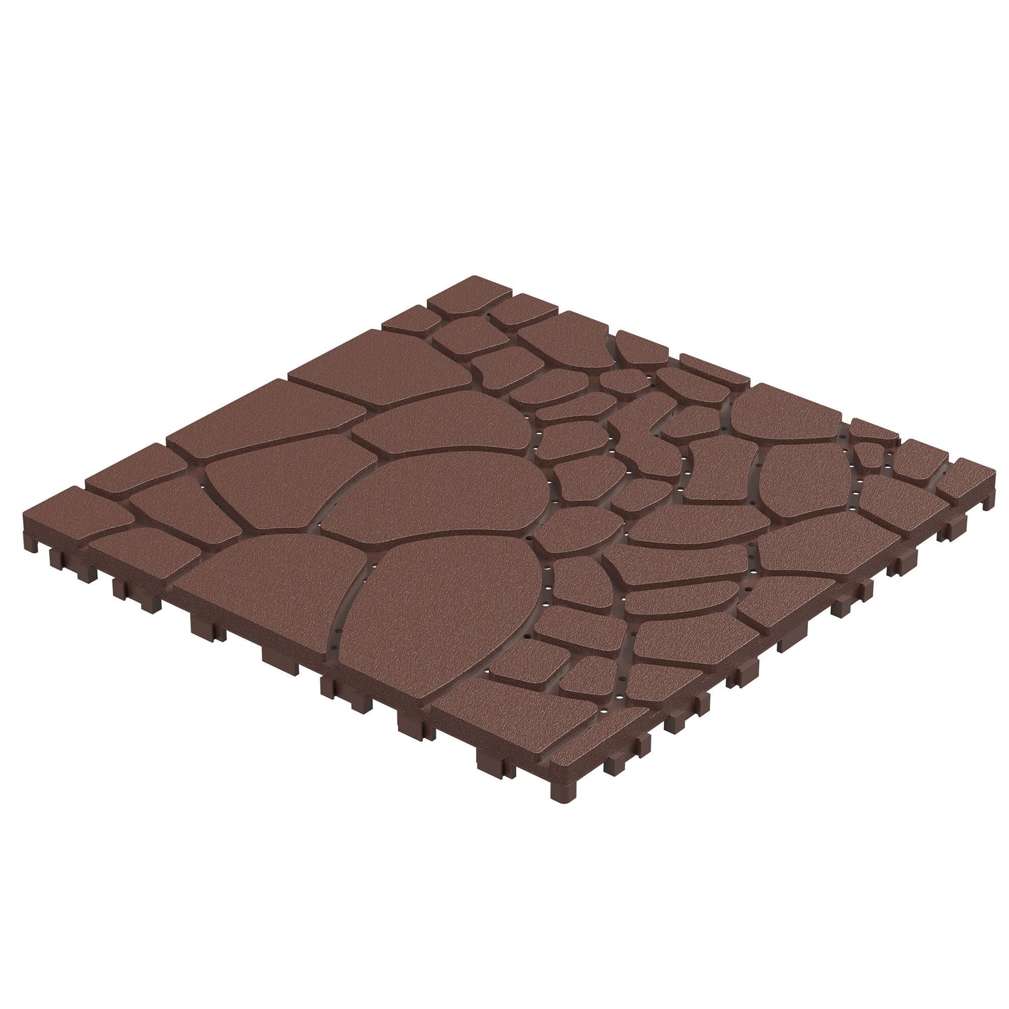 Stone Texture 12" Patio Deck Tiles, Diy - Module Interlocking Decking Tiles Floor Tile, Easy And Quick Installation Court Tiles For Porch Poolside Balcony Backyard 44 Pieces - Red Brown
