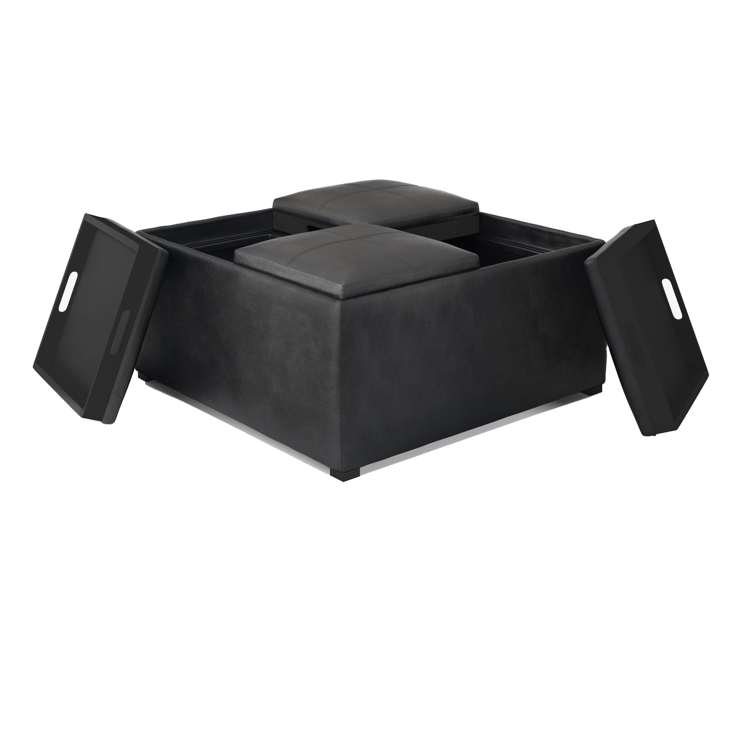 Avalon - Square Coffee Table Storage Ottoman - Distressed Black