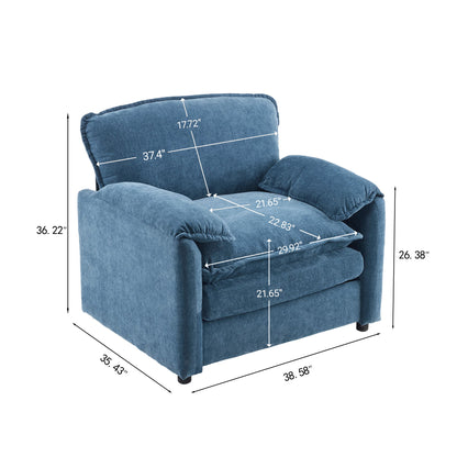 Oversized Reading Armchair With Thick Cushions, High Back Support - Blue