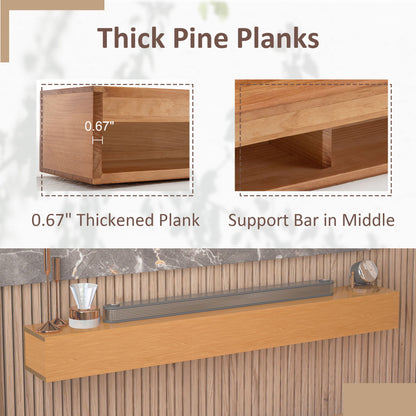 60'' Fireplace Mantel Wooden Wall Mounted Floating Shelf 8" Deep Solid Pine Wood - Natural