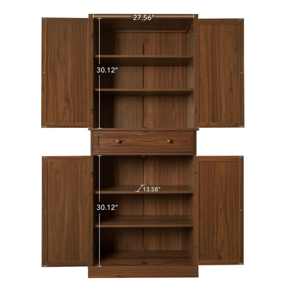 4 Door Cabinet With 1 Drawer, With 4 Adjustable Inner Shelves, Storage Cabinet - Walnut