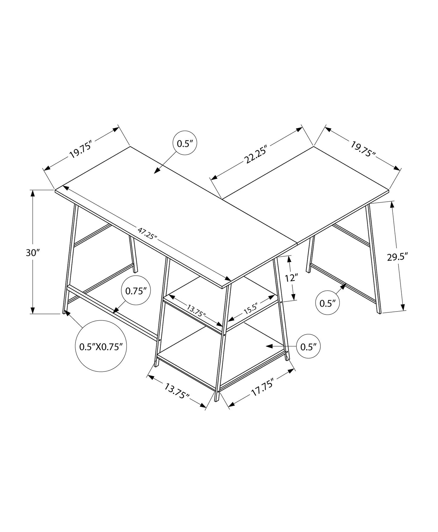 Computer Desk, Home Office, Corner, Storage Shelves, L-Shape, Work, Laptop, Marble Look Laminate, Contemporary, Modern - Black