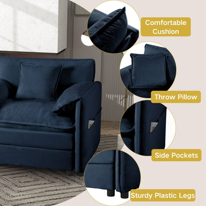 Oversized Recliner Chair With Movable Ottoman, Soft Chenille Upholstered Indoor Lounge Chair, Diy Combination - Blue