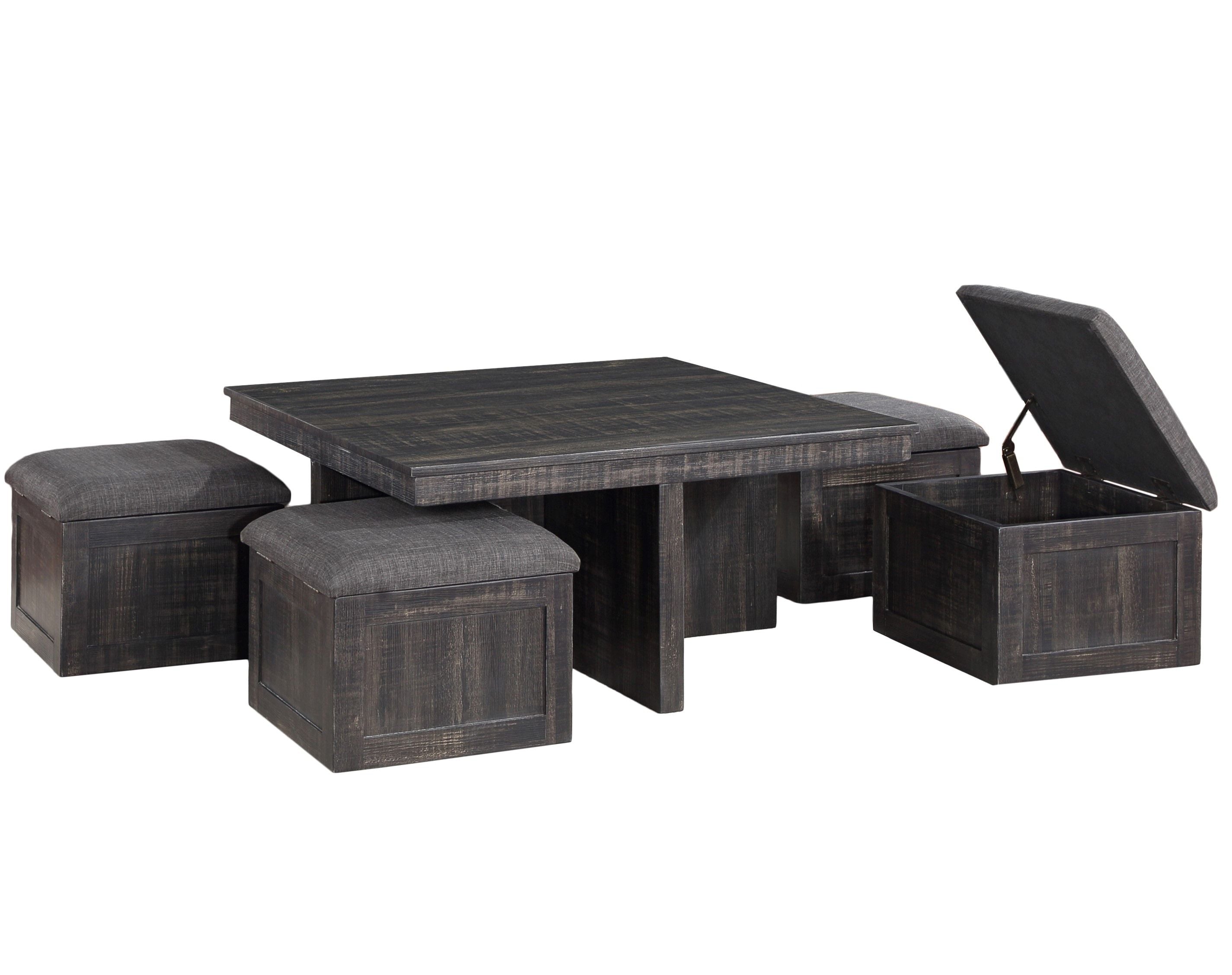 Moseberg - Oak Coffee Table With Storage Stools (Set of 5) - Gray