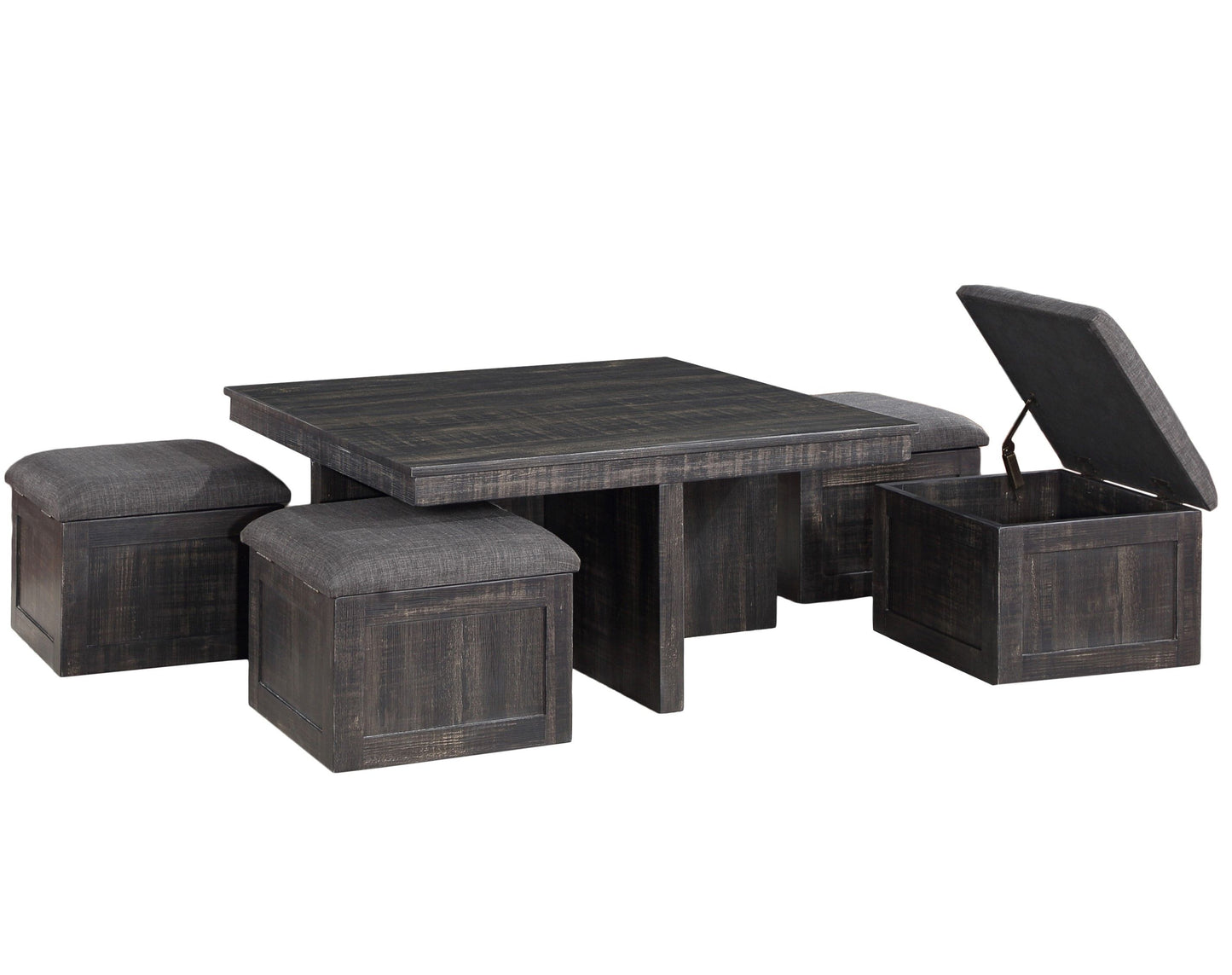 Moseberg - Oak Coffee Table With Storage Stools (Set of 5) - Gray