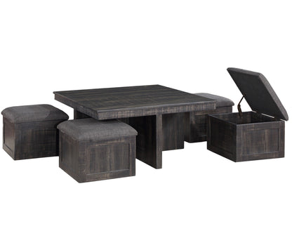 Moseberg - Oak Coffee Table With Storage Stools (Set of 5) - Gray
