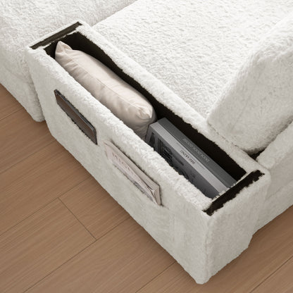 Oversized Chaise Lounge Indoor Rabbit Fur Sofa Bed With Storage Ottoman And Armrests Cup Holders With Deep Seat - Beige