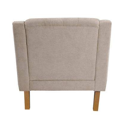 Accent Chair, Living Room Chair, Footrest Chair Set With Vintage Brass Studs, Button Tufted Upholstered Armchair For Living Room, Comfy Reading Chair For Bedroom, Reception Room - Beige