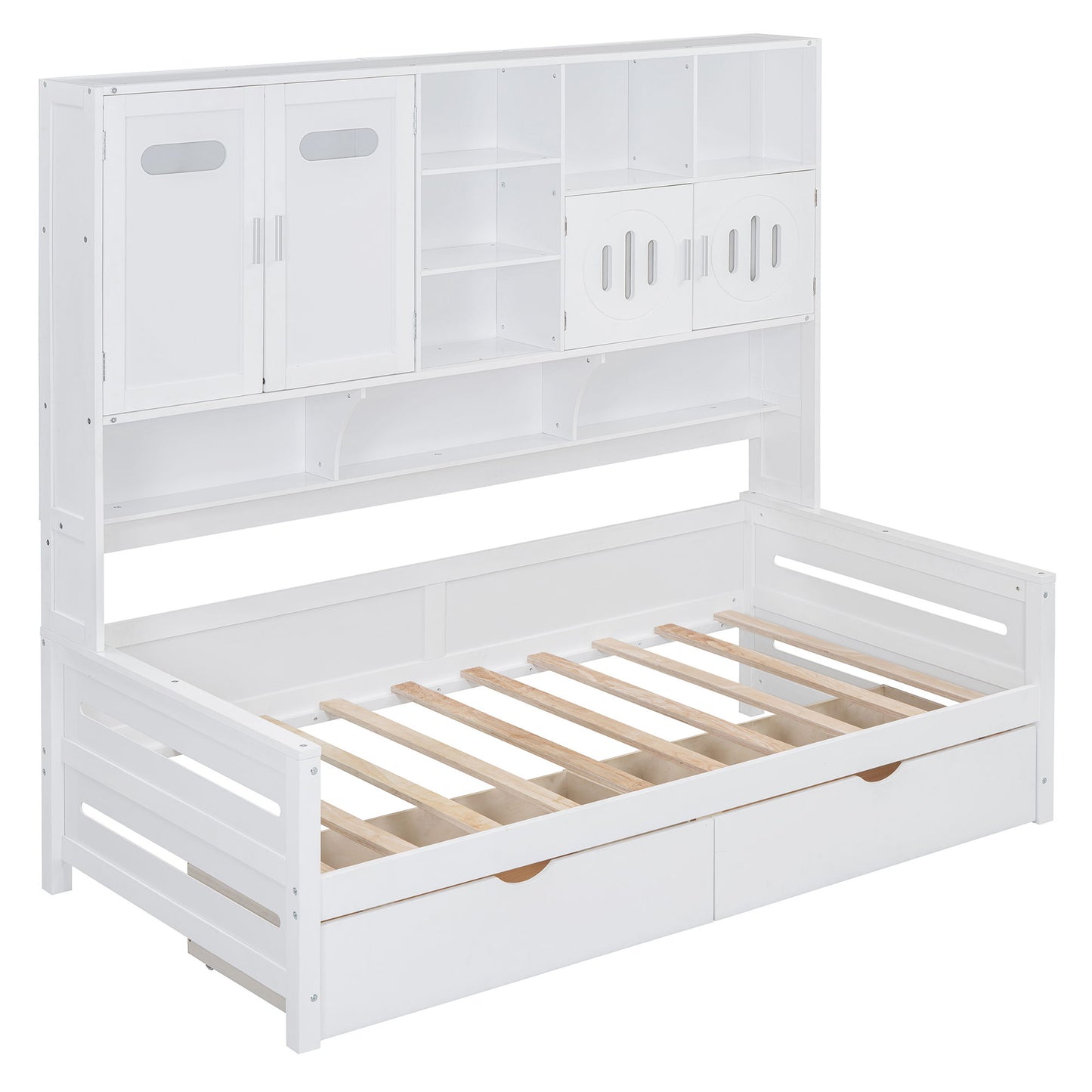 Twin Size Daybed With 2 Drawers And All In One Cabinet And Shelf - White