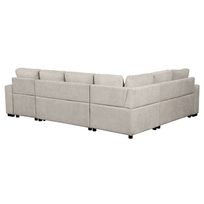U-Shaped Sectional Sofa Pull-Out Sofa Bed With Two USB Ports, A Storage Chaise Lounge And Four Back Pillows For Living Room - Beige