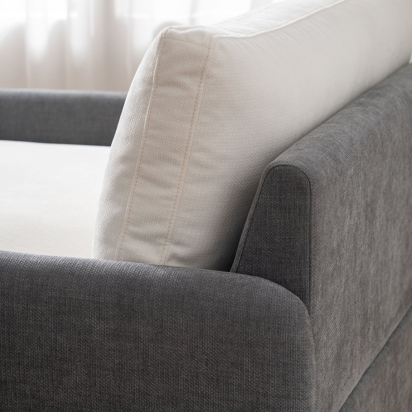 Oversized Single Sofa Chair Wide And Deep Seat, Modern Upholstered Comfy Blocking Couch Lounge With Pillows - Gray / Cream