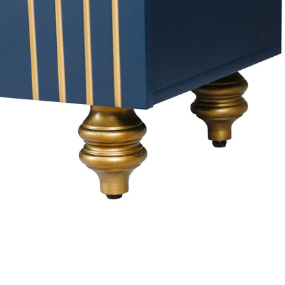 Modern Fluted Sideboard Buffet With Adjustable Shelves, Curve Element With Strict Lines - Navy Blue