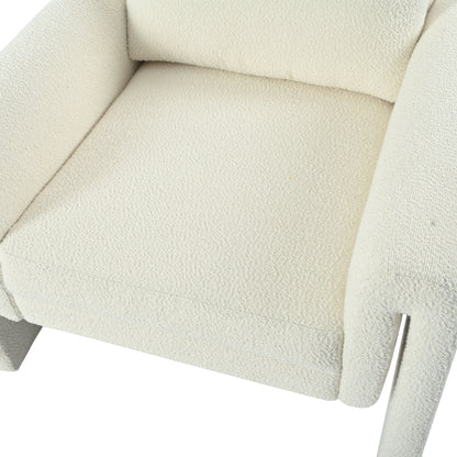 Modern Boucle Upholstered Accent Chair Luxurious Comfort & Sturdy Support, Solid Wood Frame - Ivory