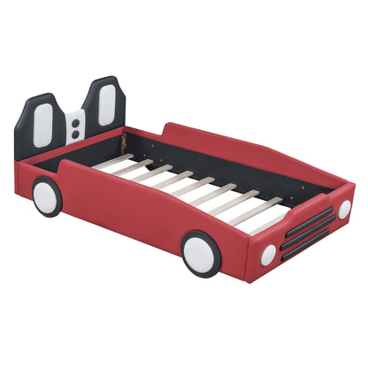 Twin Size Race Car Shaped, Platform Bed & Wheels - Red