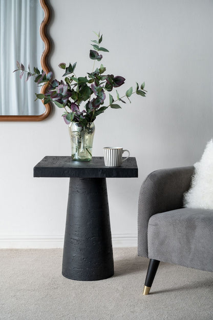 Square Side Table With Pedestal Base - Black