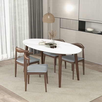 Ada - Mid-Century Modern Style Top Oval Dining Table - Brown / White