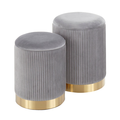 Marla - Contemporary Nesting Pleated Ottoman Set - Gold / Gray
