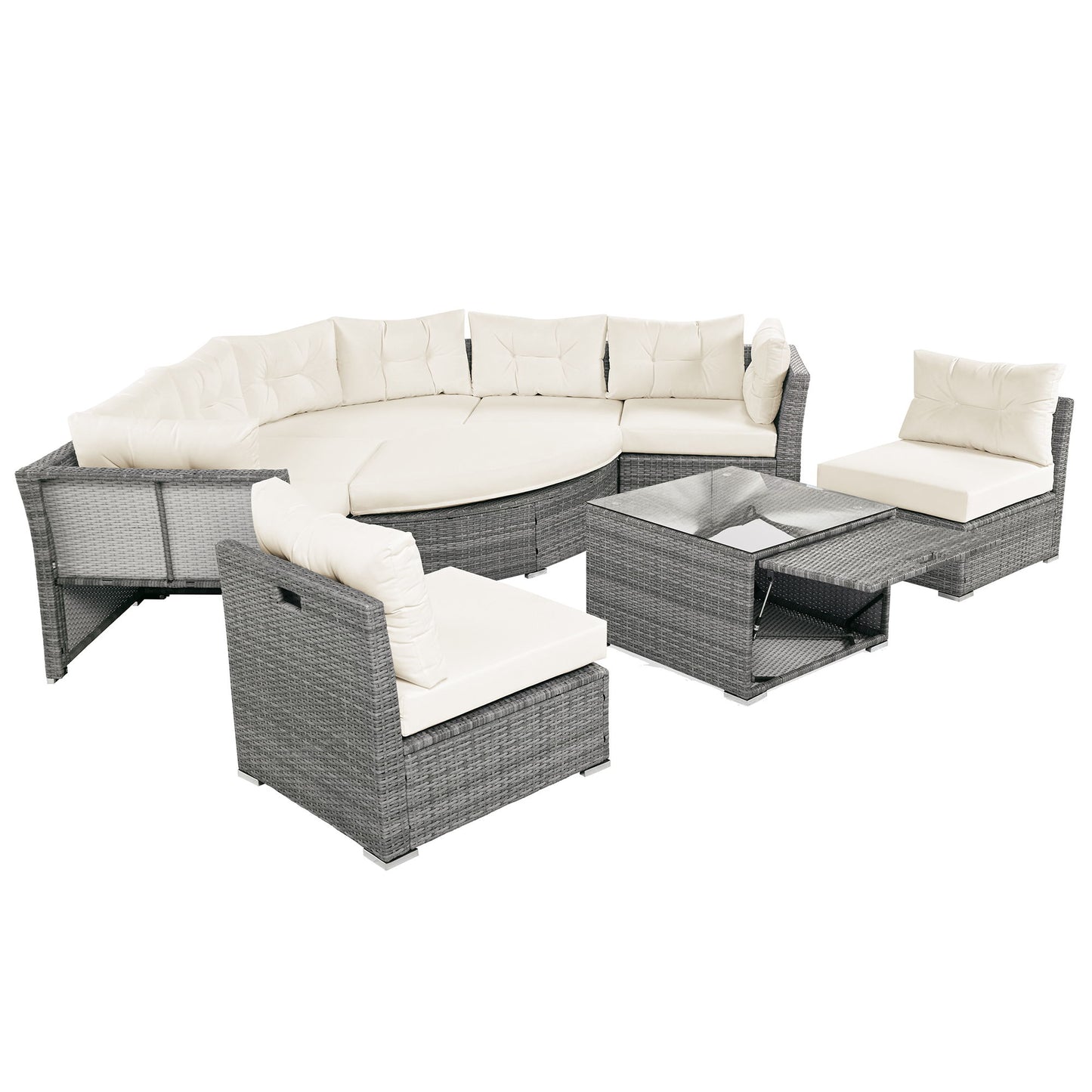 Patio Furniture Set Outdoor Daybed Rattan Sectional With Cushions And Center Table - Beige