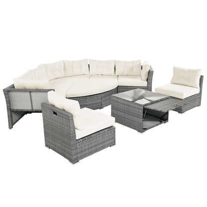Patio Furniture Set Outdoor Daybed Rattan Sectional With Cushions And Center Table - Beige