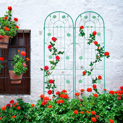 2 Pack Metal Garden Trellis Rustproof Trellis For Climbing Plant Outdoor Flower Support - Green