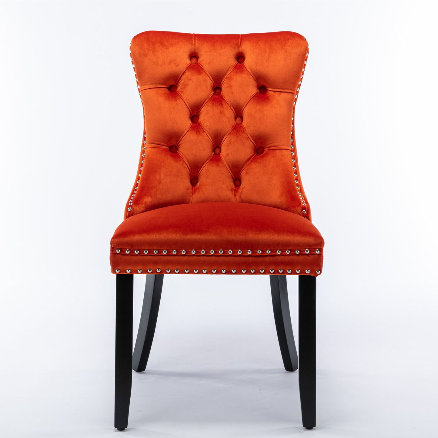 Nikki - Modern, High-End Tufted Solid Wood Contemporary Velvet Upholstered Dining Chair With Wood Legs Nailhead Trim (Set of 2) - Orange